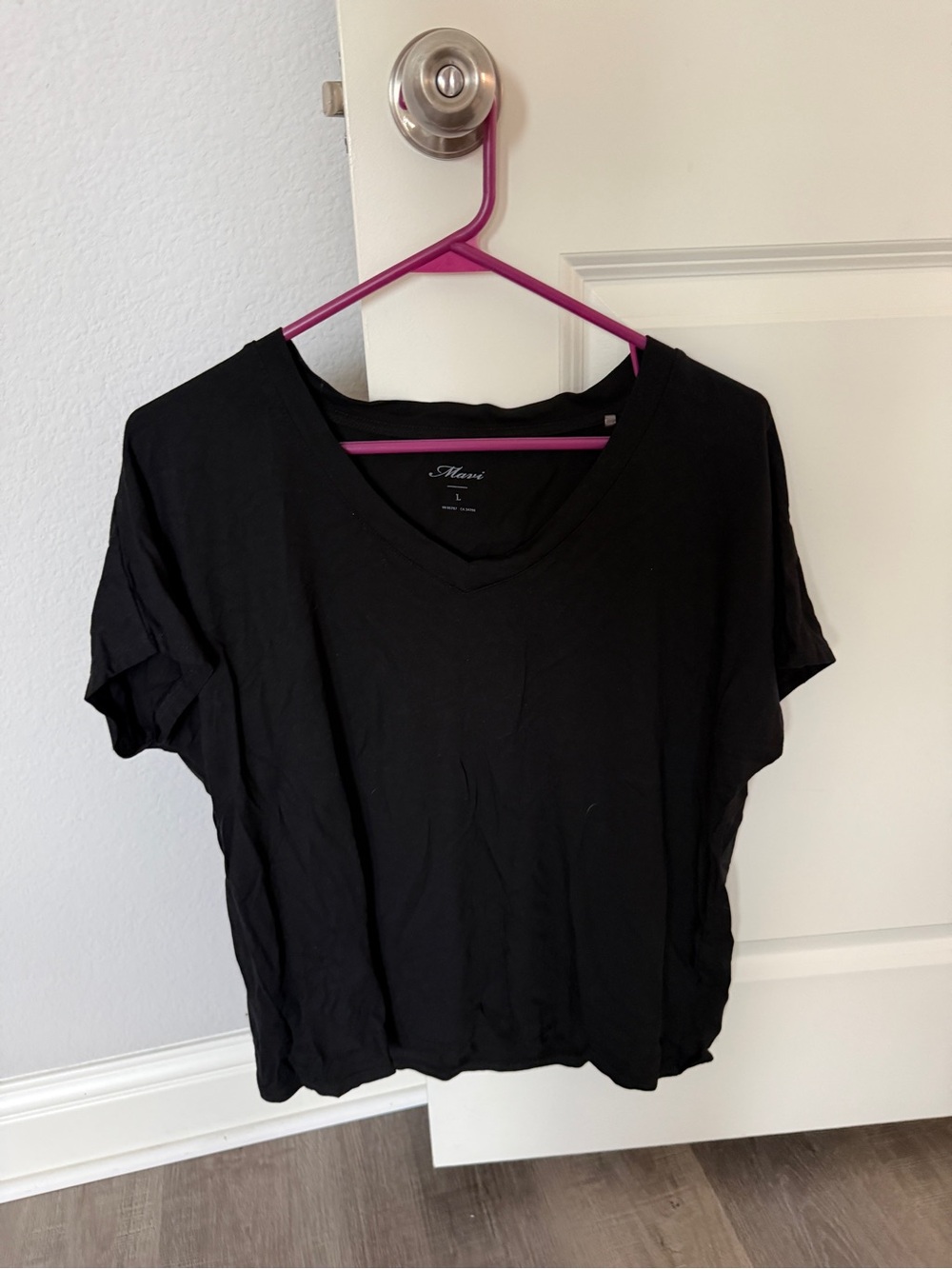 Mavi V-Neck Short Sleeve Top — Black